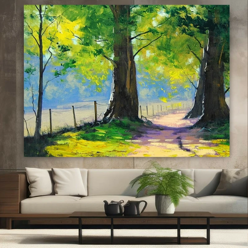 تابلو بوم طرح نقاشی درخت جنگلی کد GR1669