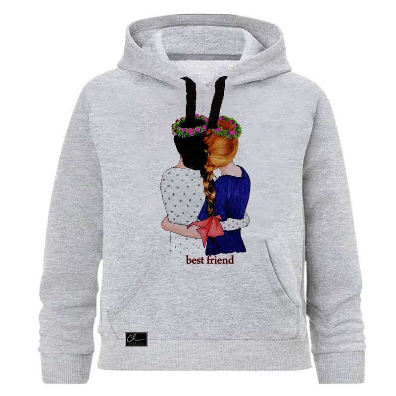هودی دخترانه مدل BEST FRIEND کد J02 رنگ طوسی
