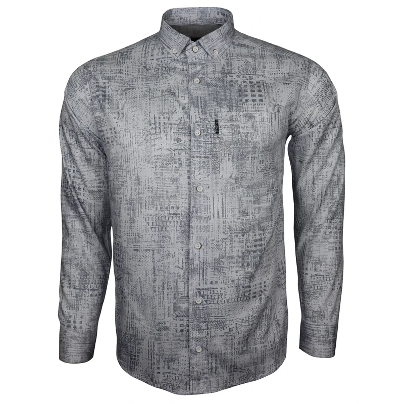 پیراهن آستین بلند یقه برگردان مردانه مدل هندسی زرین جیبدار 17