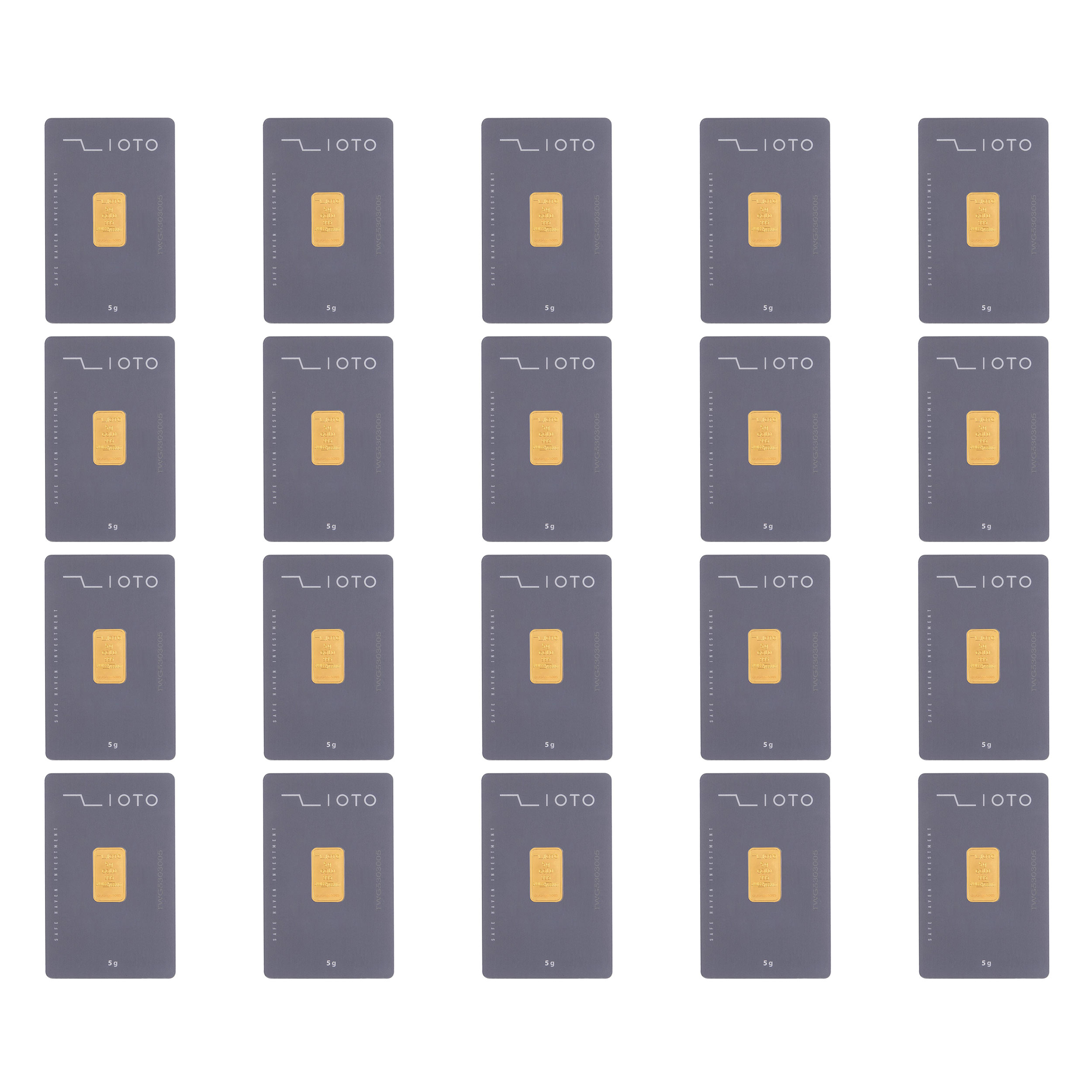 شمش طلا 24 عیار زیوتو مدل Au-p5 بسته 20 عددی