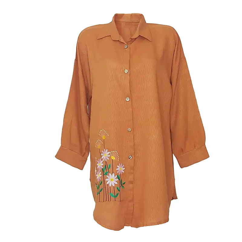 مانتو زنانه مدل کرپ گلدوزی شده کد 260 رنگ آجری