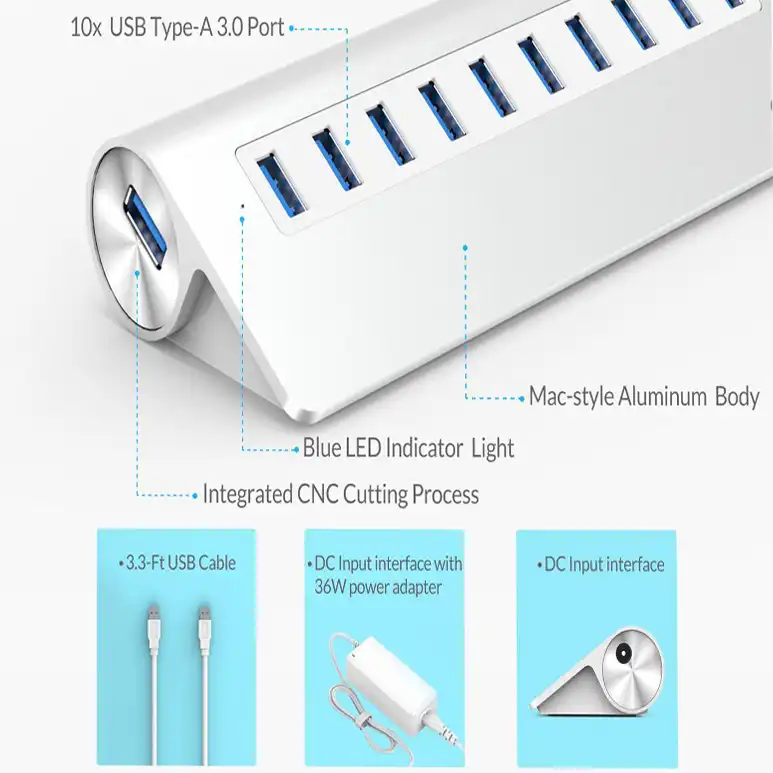هاب 10 پورت USB 3.0 مدل yh10