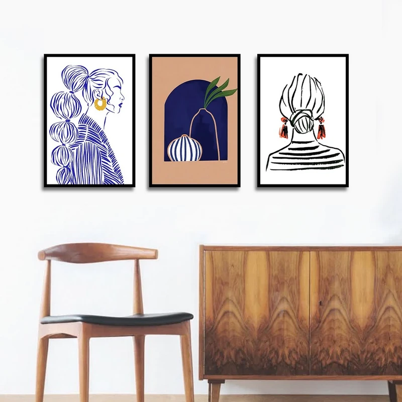 تابلو بکلیت طرح دکوری مدرن نقاشی مینیمال دخترانه مدل B-1467 مجموعه 3 عددی