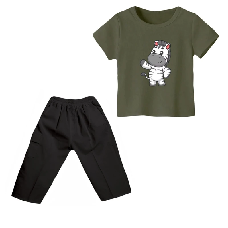 ست تی شرت و شلوارک پسرانه مدل گورخر کد 6