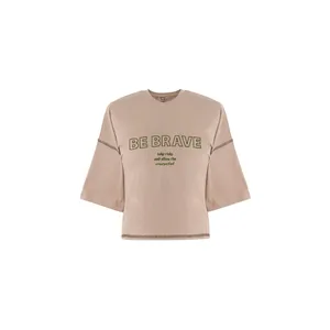 کراپ‌تاپ آستین کوتاه زنانه بنیس مدل یشیم رنگ کرم