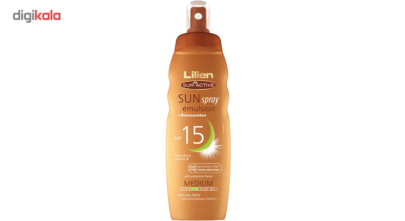 اسپری آفتاب لیلین سان اکتیو مدل Sun Spray With Betacaroten با SPF15 حجم 200 میلی لیتر اسپری آفتاب لیلین سان اکتیو مدل Sun Spray With Betacaroten با SPF15 حجم 200 میلی لیتر