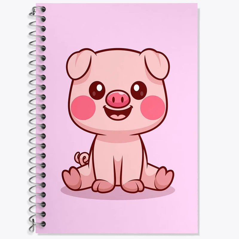 دفتر زبان 50 برگ خندالو مدل دو خط طرح حیوانات بامزه خوک کد 29719