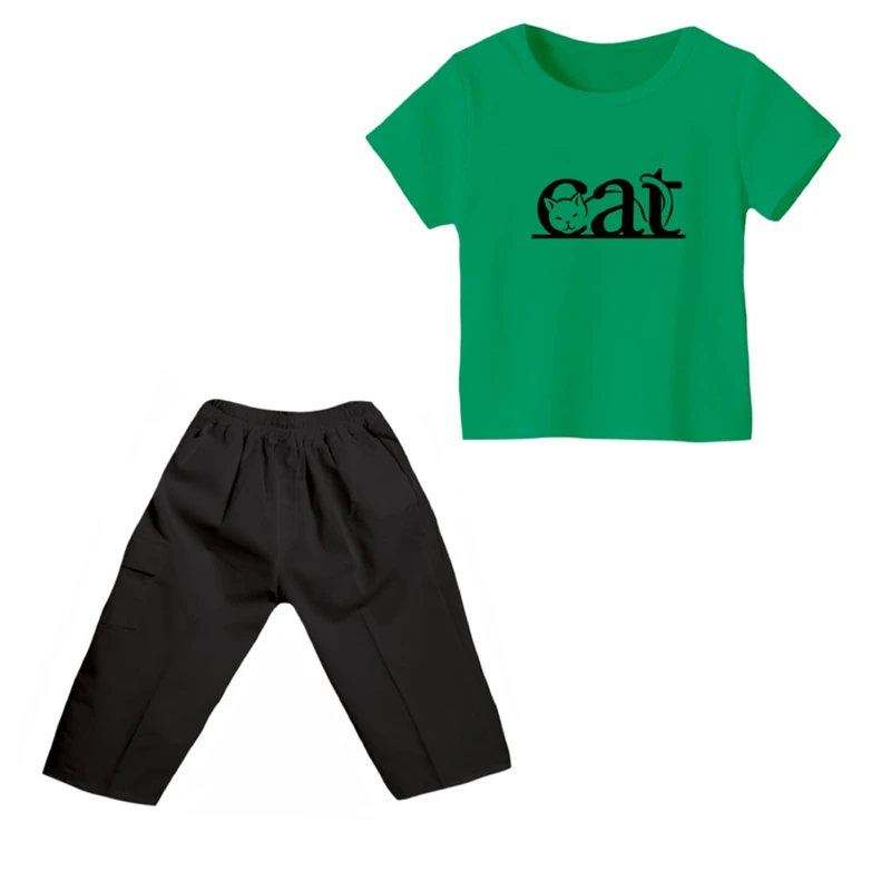 ست تی شرت و شلوارک دخترانه مدل گربه کد ۸