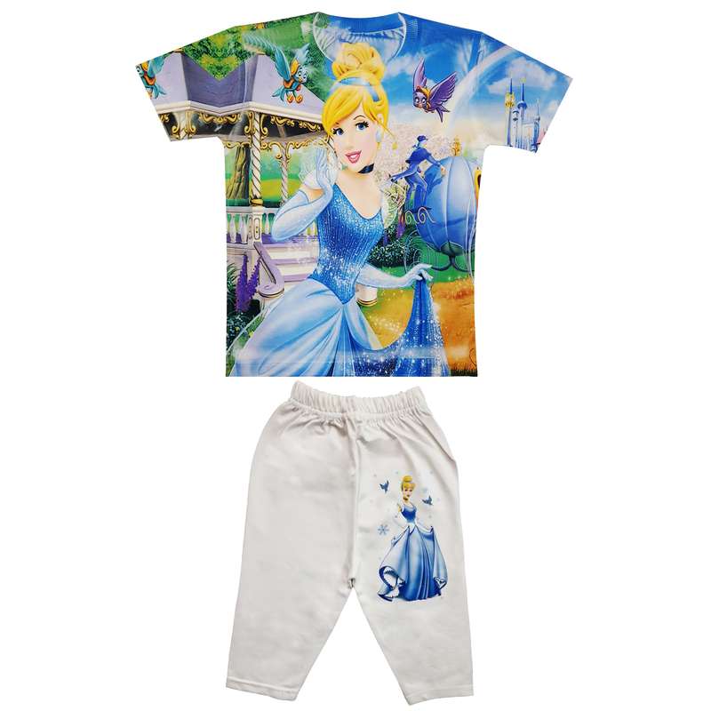 ست تی شرت آستین کوتاه و شلوارک دخترانه مدل سیندرلا کد XS100