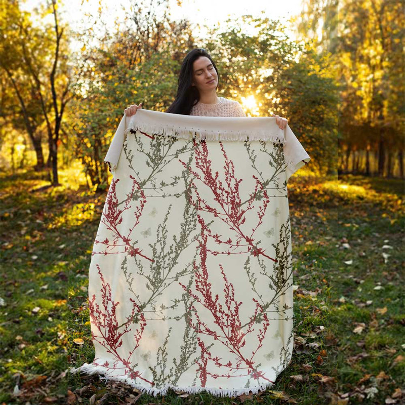 شال مبل طرح گل عروس کد Q2SH1080 سایز 100x180 سانتی متر