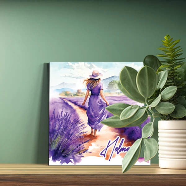 تابلو شاسی لاژید مدل اسم حلما طرح نقاشی آبرنگ