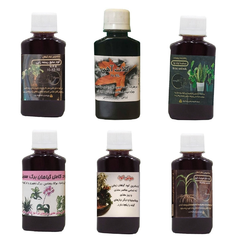 کود مایع فسفر ریشه زایی 10-52-10 و کلات آهن و امینو اسید و کود کامل گیاهان برگ سبز و هیومیک اسید و مولتی کود مدل life drop حجم 120 میلی لیتر