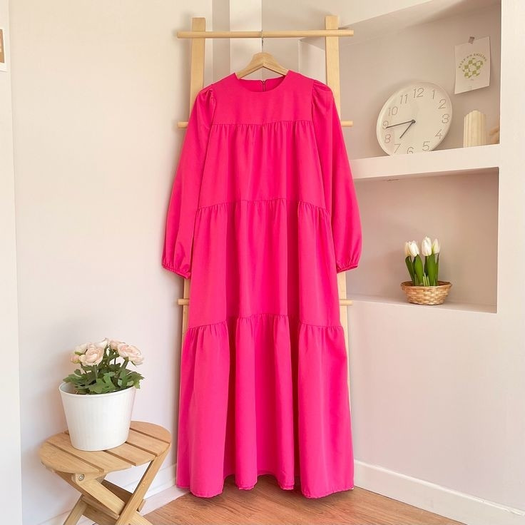 پیراهن زنانه مدل عبایی رنگ سرخابی