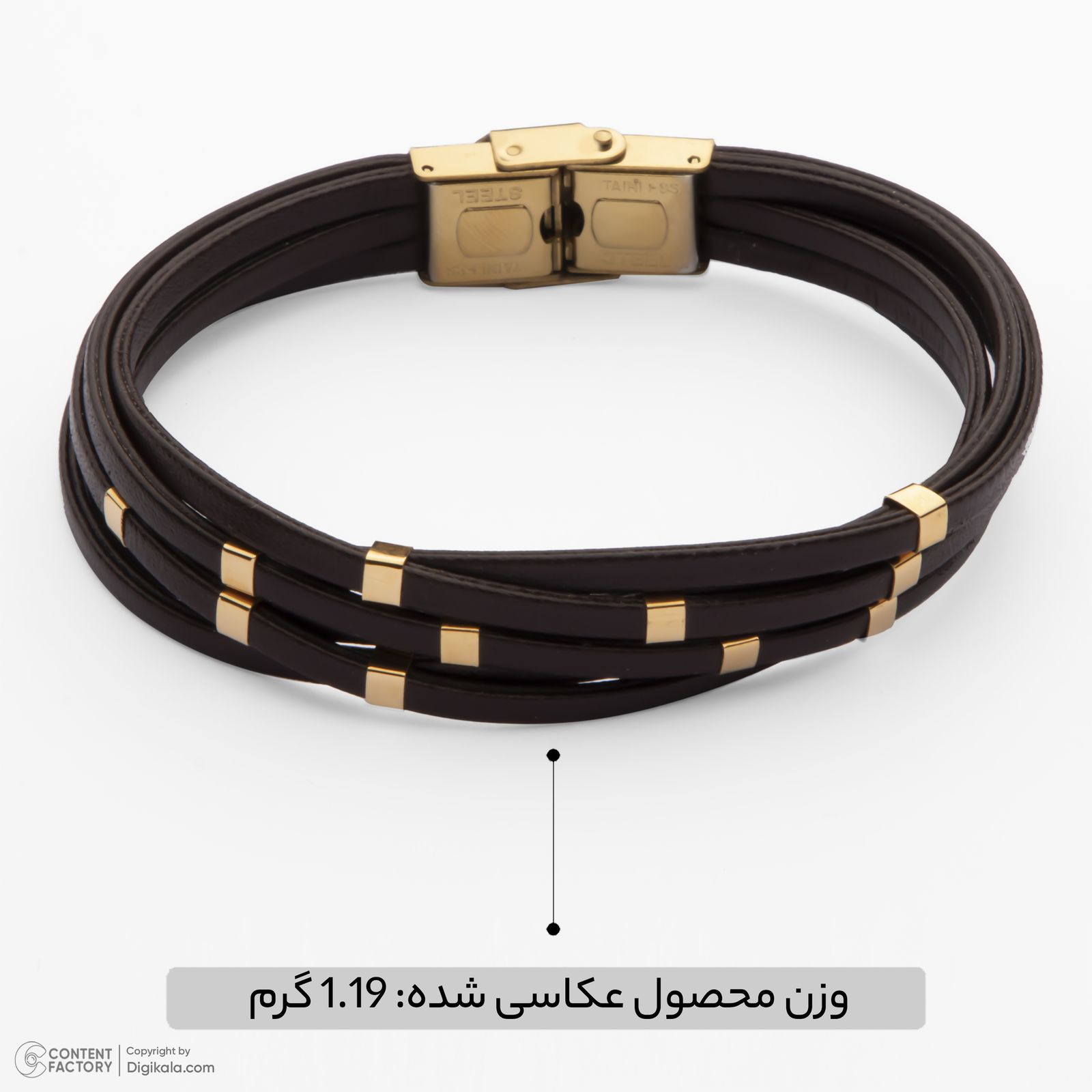 دستبند طلا 18 عیار مردانه با بند چرمی وی گالری مدل مکعب کد LBB3528 -  - 4