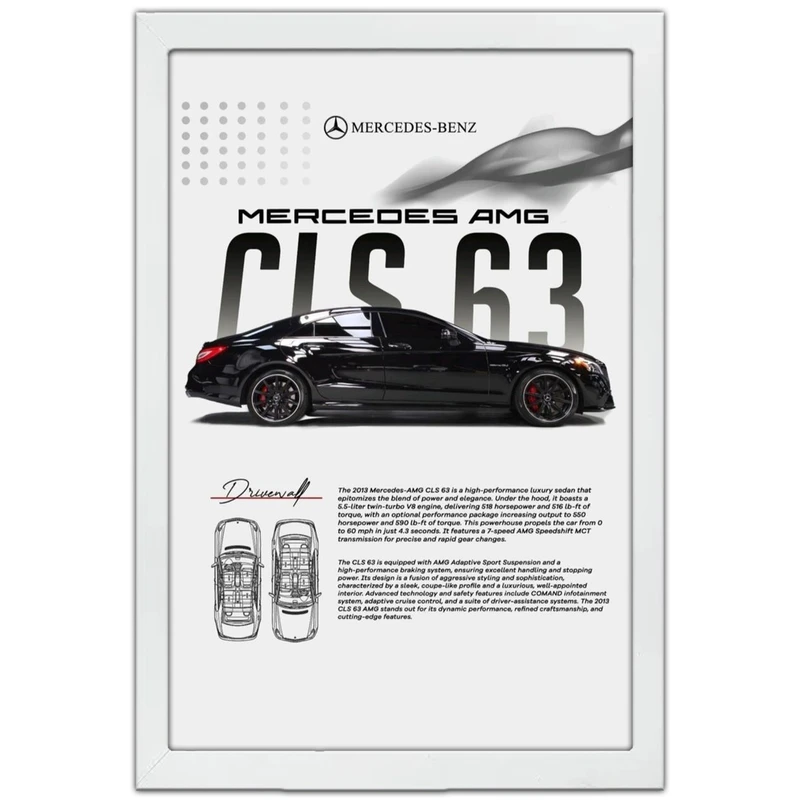 تابلو بکلیت طرح ماشین و خودرو مرسدس بنز Mercedes-Benz CLS 63 AMG مدل W-po1732 فریم سفید