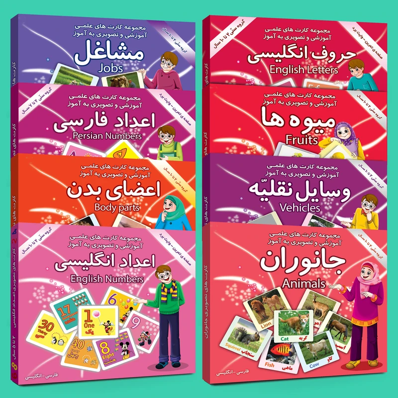 فلش کارت های علمی آموزشی و تصویری 2 تا10 سال انتشارات امین آذر مجموعه 8 عددی