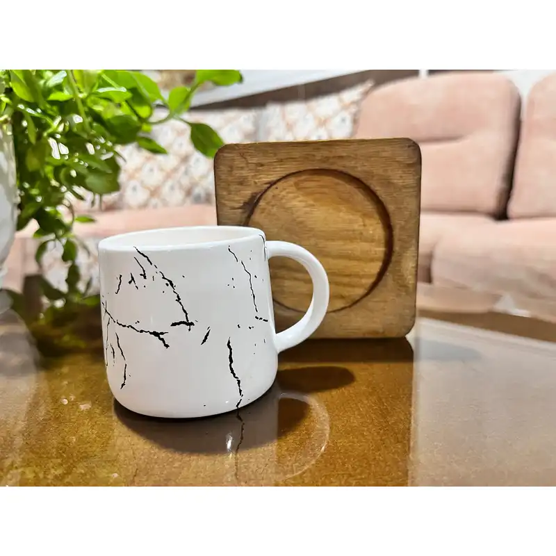 لیوان سرامیکی مدل ماربل کد 511 به همراه زیر لیوانی