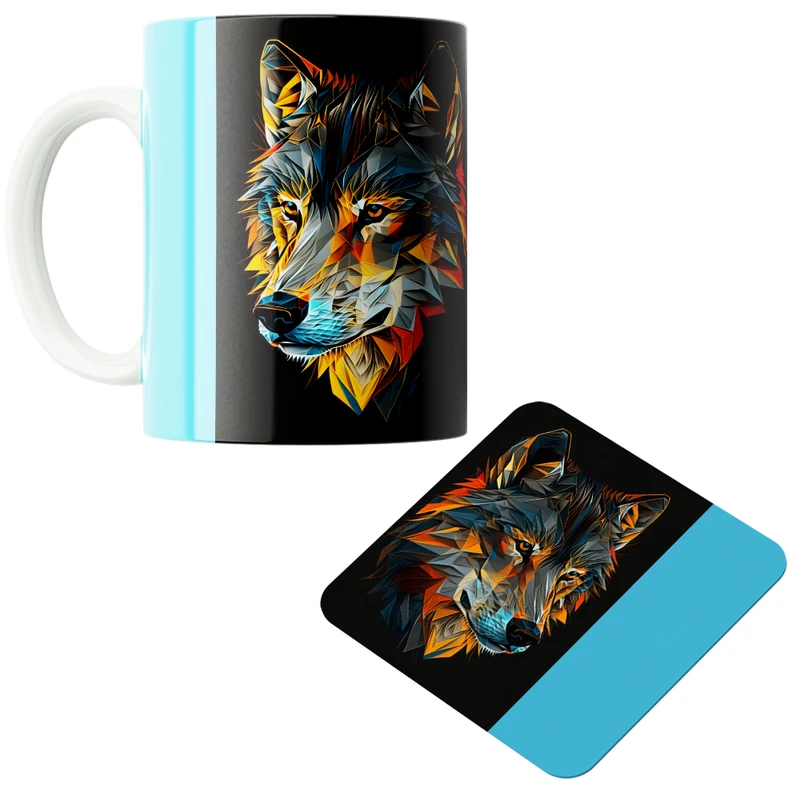 ماگ پاد آفرین مدل گرگ کد z442 به همراه زیر لیوانی