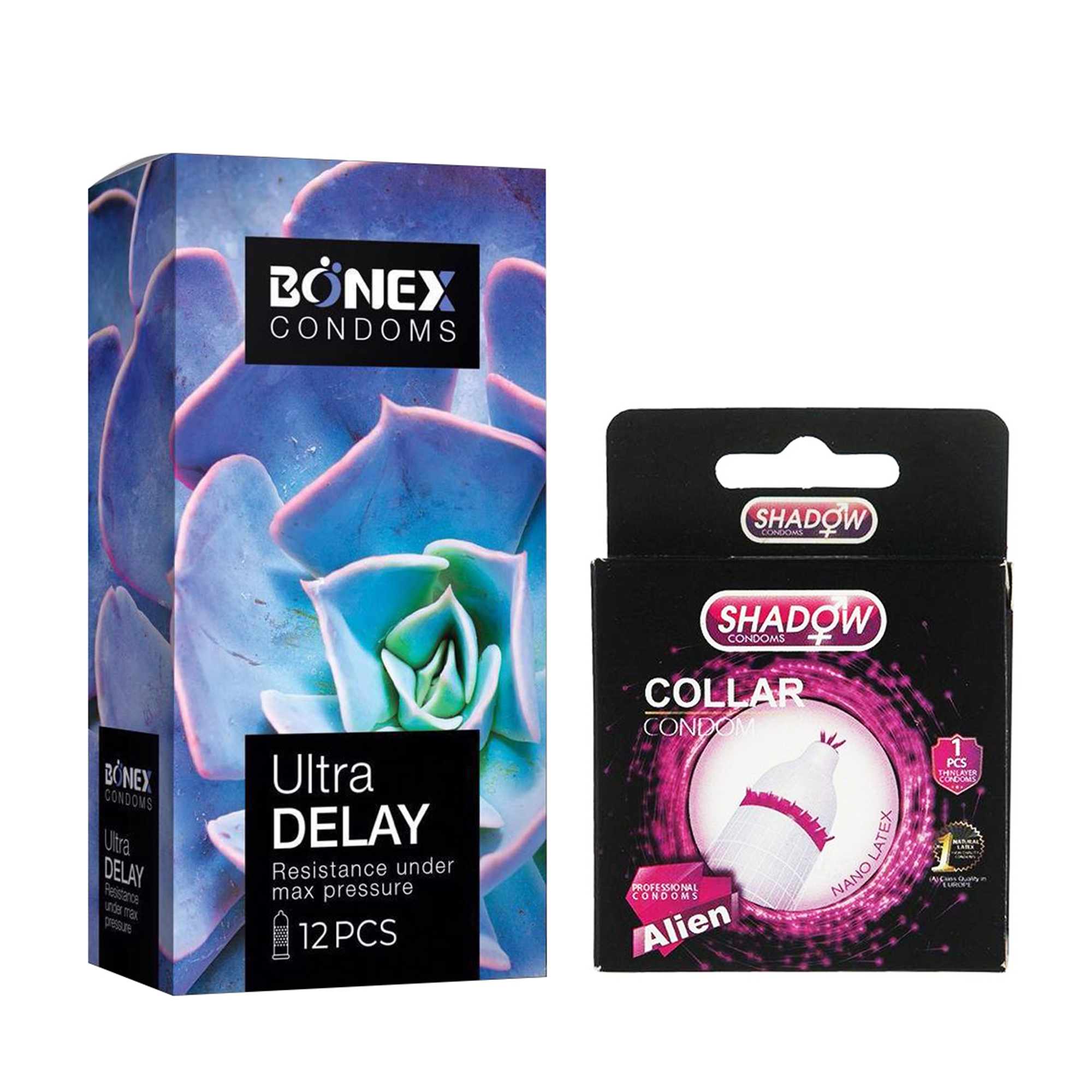 کاندوم بونکس مدل Ultra Delay بسته 12 عددی به همراه کاندوم شادو مدل Collar