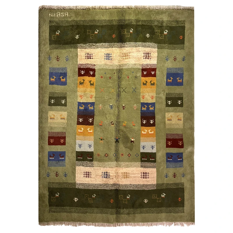 گبه دستبافت قشقایی سه متری کد NKP.RJ163 زمینه سبز