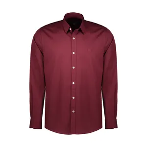 پیراهن آستین بلند مردانه پاتن جامه مدل کتان 102721010332690 رنگ زرشکی