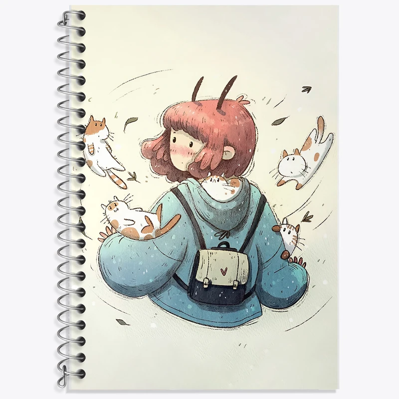 دفتر زبان 50 برگ خندالو مدل دو خط طرح دختر و گربه های بامزه کد F7421