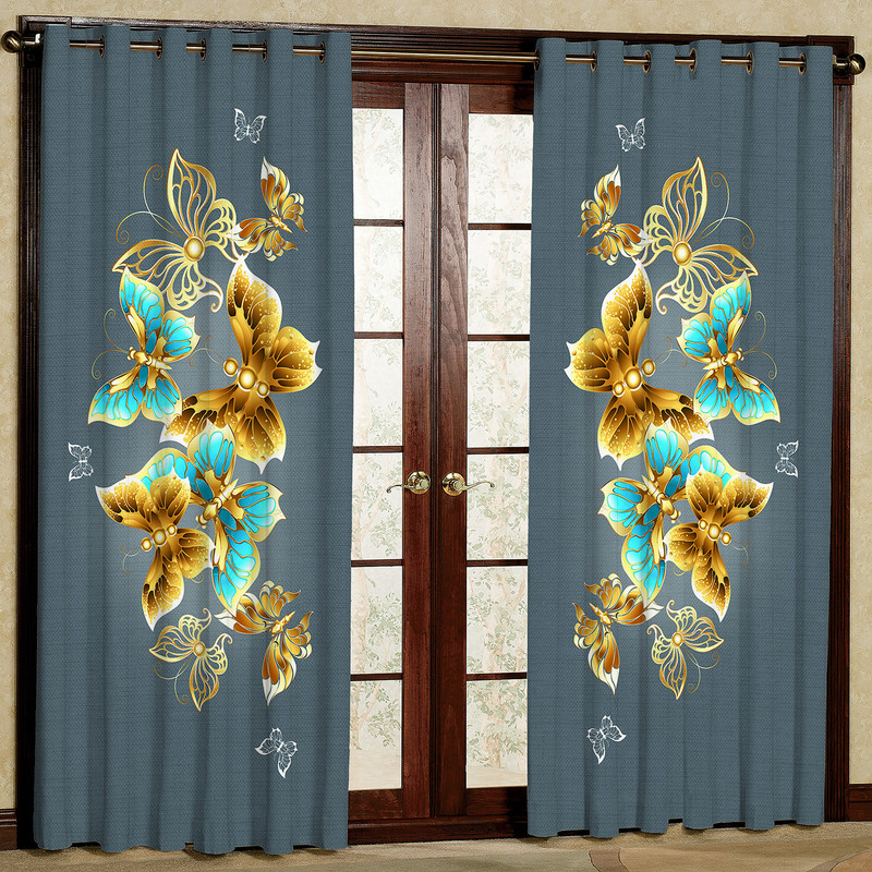 پرده مدل مخمل پانچی طرح پروانه کد 4488T2 سایز 200x140 سانتی متر