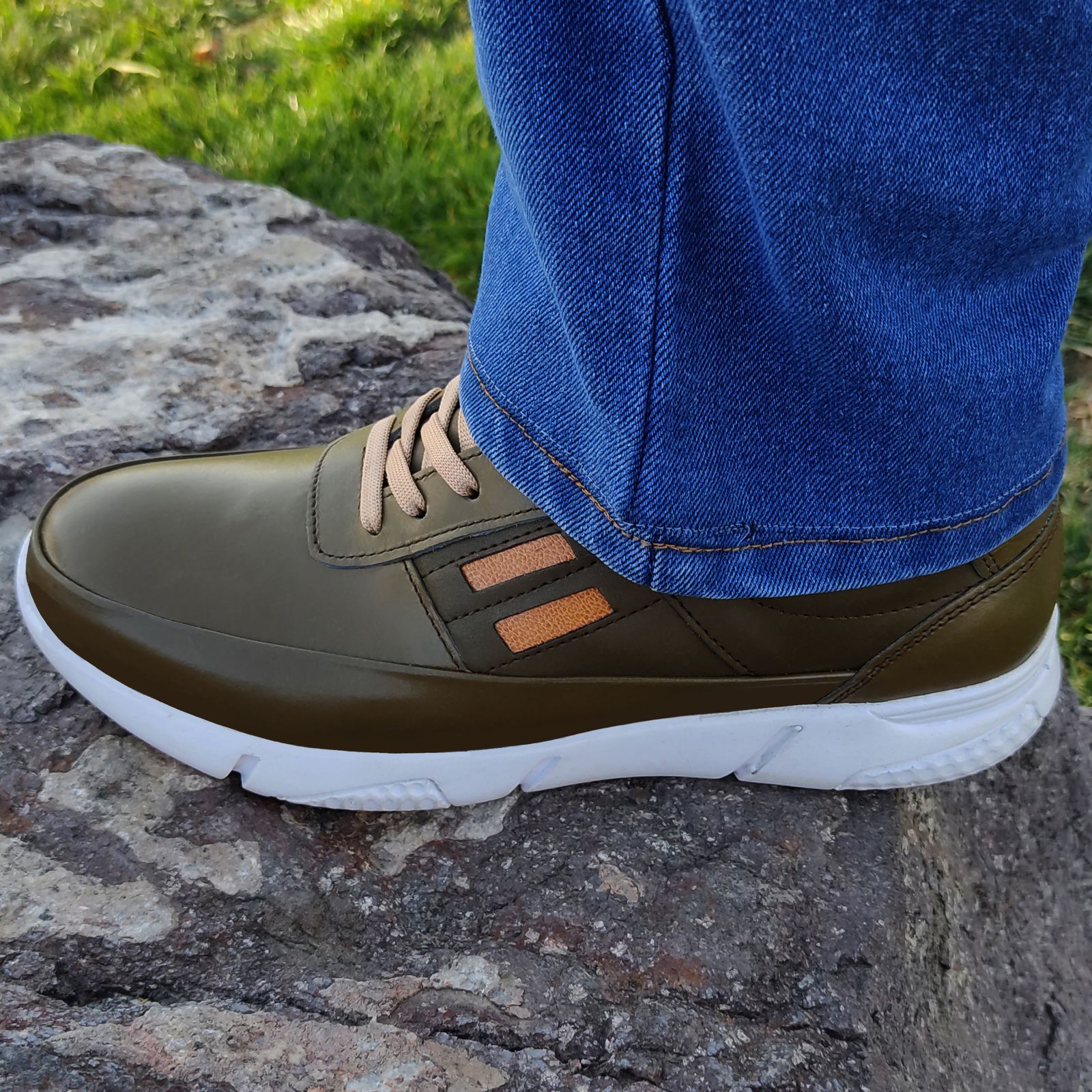 کفش طبی مردانه چرم تبریز مدل سروش رنگ زیتونی - - 6