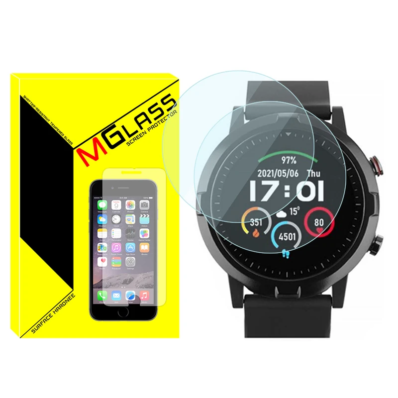 محافظ صفحه نمایش شیشه‌ای ام‌گلس مدل Glass-MG مناسب برای ساعت هوشمند هایلو RT LS05S بسته دو عددی
