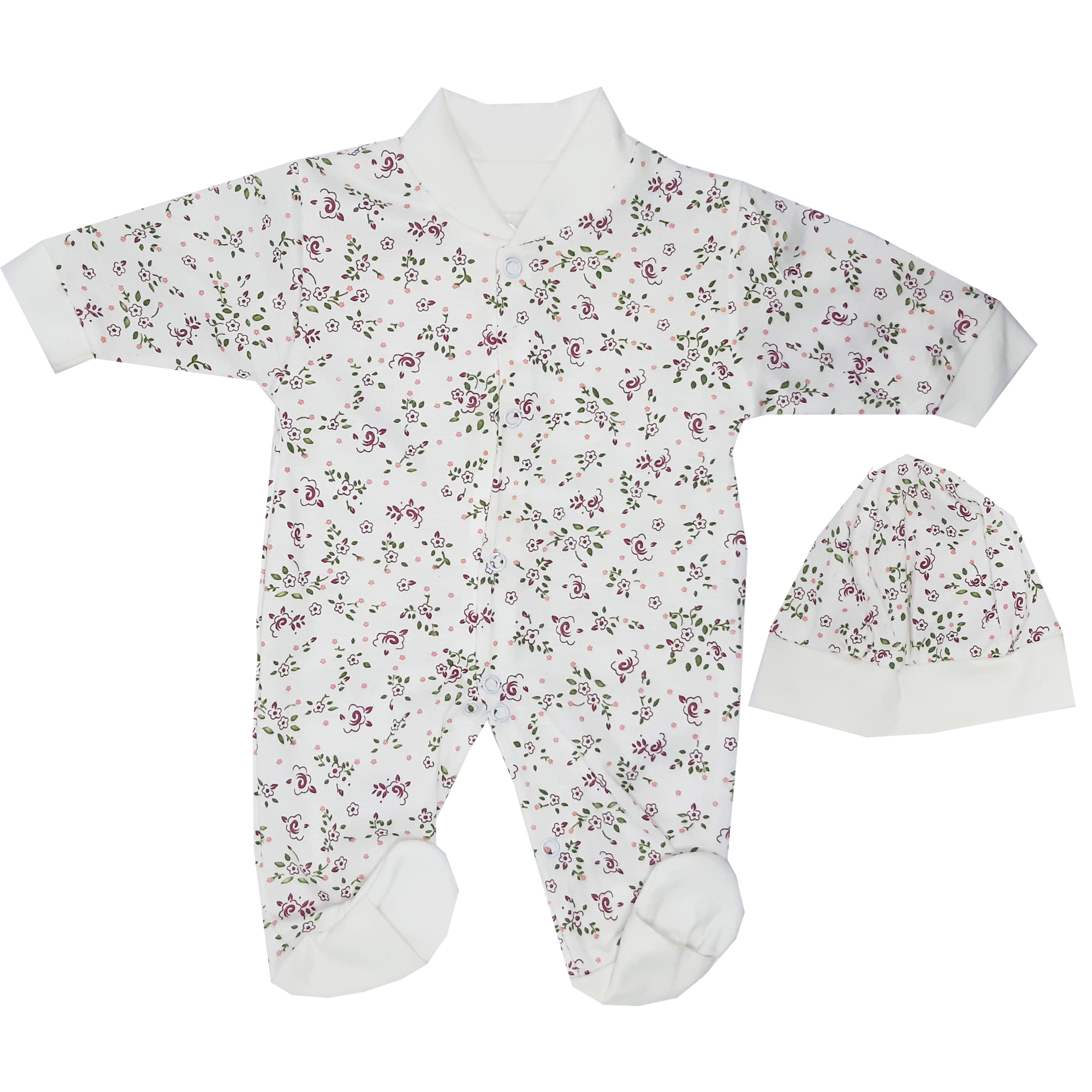 ست سرهمی و کلاه نوزاد طرح گل