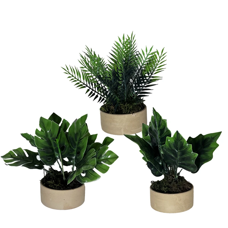 گلدان به همراه گل مصنوعی مدل سولوان سفالی مجموعه 3 عددی