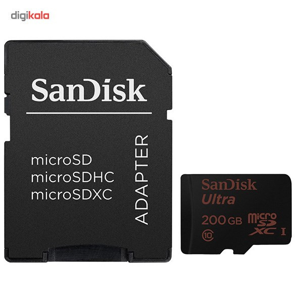 کارت حافظه microSDXC سن دیسک مدل Ultra کلاس 10 استاندارد UHS-I U1 سرعت 600X 90MBps همراه با آداپتور SD ظرفیت 200 گیگابایت