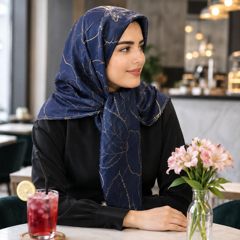 روسری الیاف نخی، نخ زنانه مدل تابستانه طرح گل کد 99370 با طول و عرض 110*112 سانتی‌متر