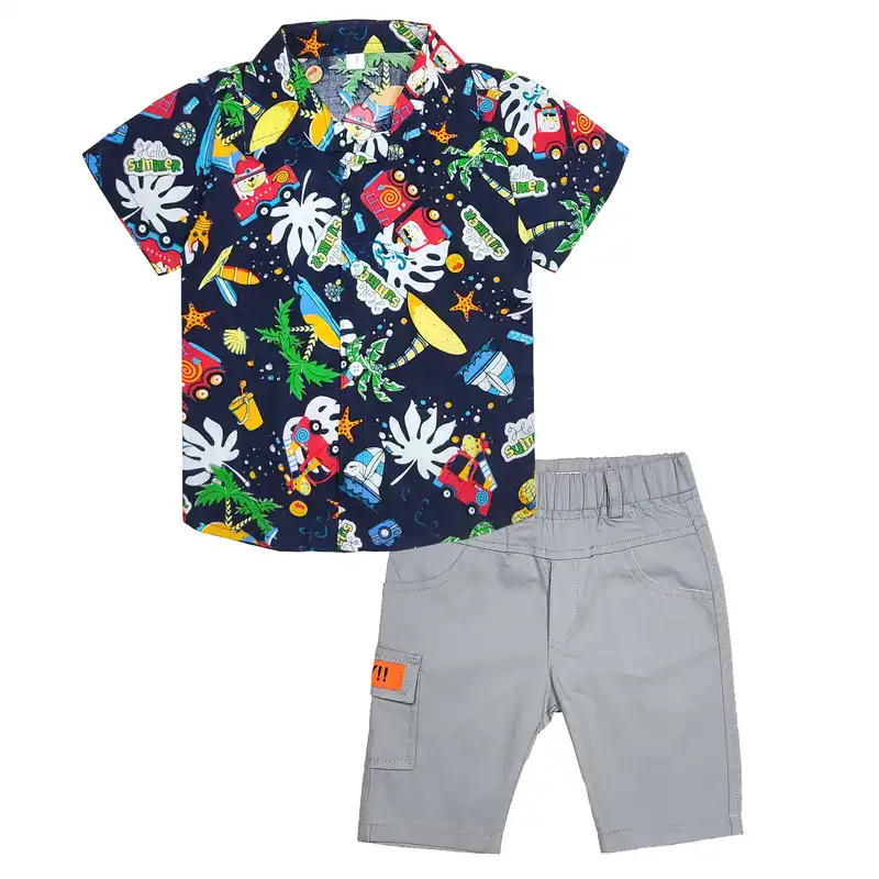 ست پیراهن آستین کوتاه و شلوارک پسرانه مدل هاوایی کد MAS9661402