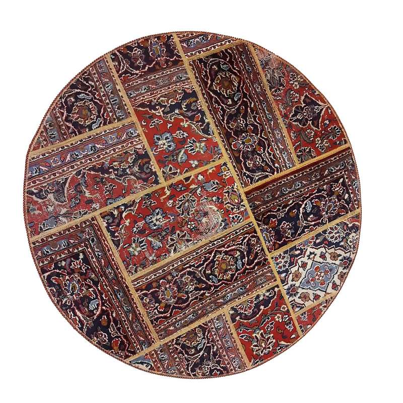 کلاژ فرش دستباف دایره یک ونیم متری مدل چهل تکه کد NKP.CO.N1