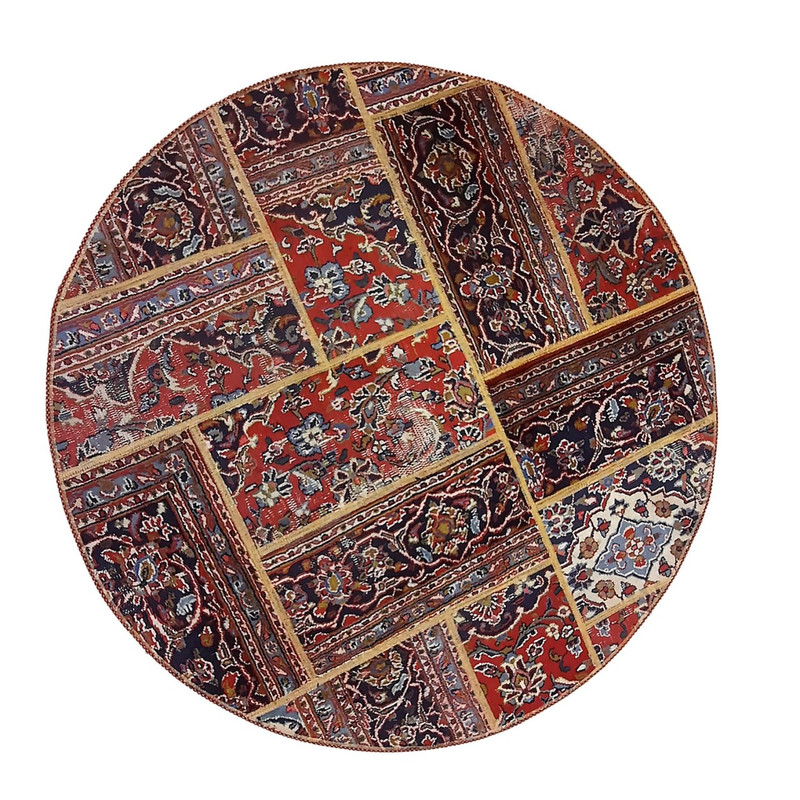 کلاژ فرش دستباف دایره یک ونیم متری مدل چهل تکه کد NKP.CO.N1