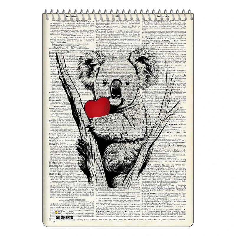 دفتر نقاشی 50 برگ سیمی کارنیکا طرح روزنامه وینتج حیوانات Vintage Newspaper Animals کد 80466