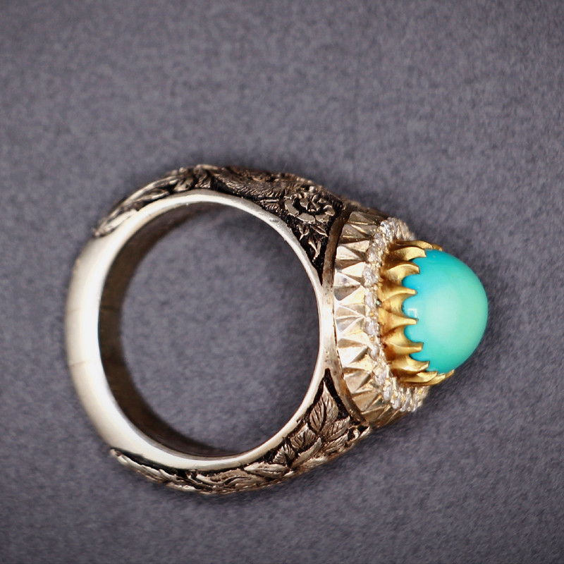 انگشتر نقره مردانه مدل فیروزه عجمی نیشابوری