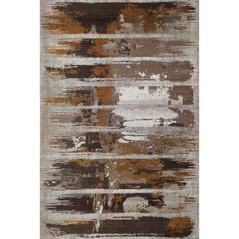 فرش ماشینی ساوین طرح وینتیج سپید زمینه شکلاتی