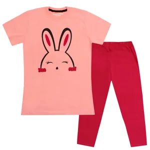 ست تی شرت و شلوارک دخترانه مدل رهاورد و بردیا طرح خرگوش شاد رنگ نارنجی