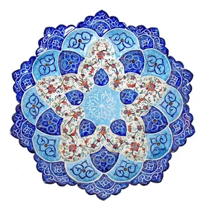 بشقاب مسی میناکاری شده سی دا طرح اسلیمی خطائی کد 01027 قطر 20 سانتی متر