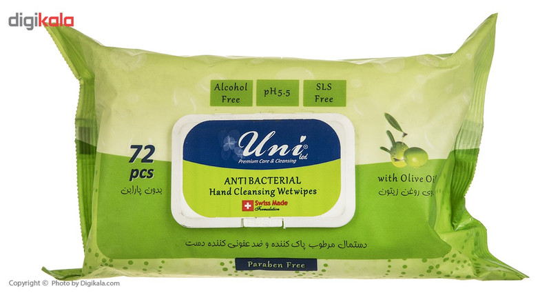 دستمال مرطوب یونی لد مدل Antibacterial Hand Cleansing With Olive Oil بسته 72 عددی