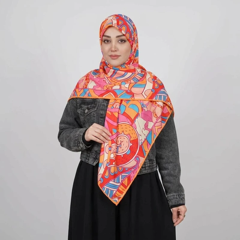 روسری زنانه مدل ابریشم 90 2024 دست دوز کد ana-2960