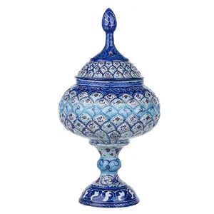 شکلات خوری مسی میناکاری شده اثر سلطانی ارتفاع 28 سانتی‌متر طرح 1