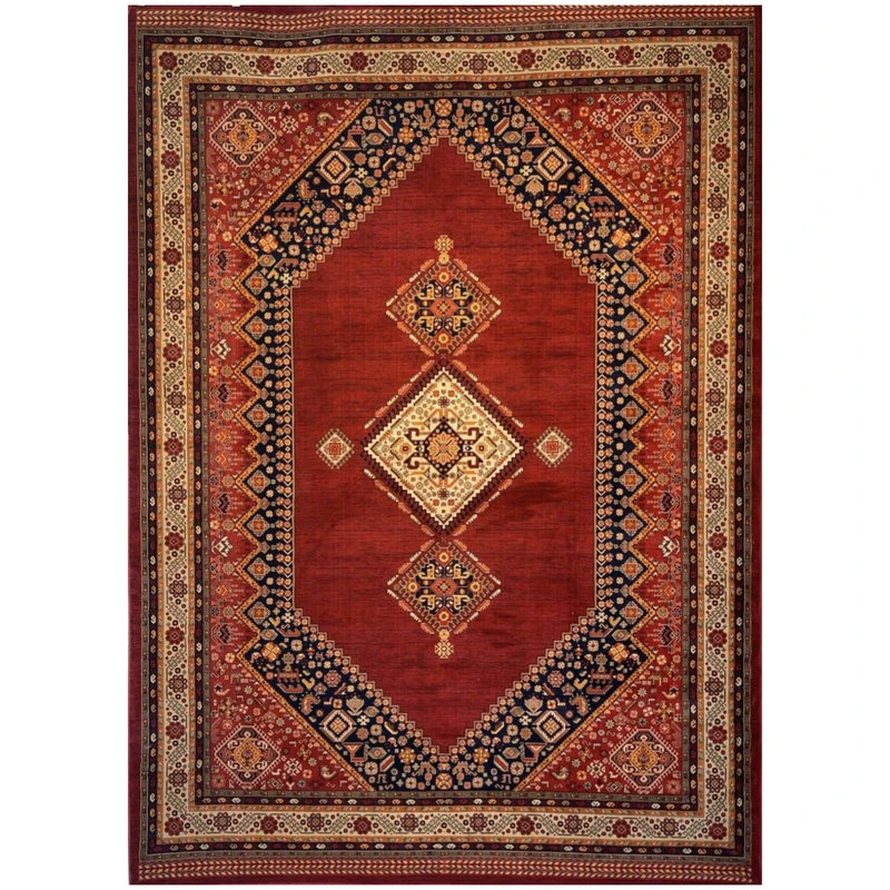 فرش ماشینی 700 شانه زمینه لاکی حاشیه کرم مدل بلوچ bcf تراکم 2100 کد 803