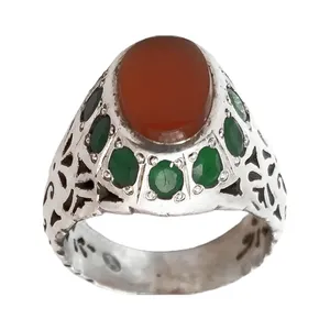 انگشتر نقره مردانه مدل عقیق یمنی رکاب دست ساز کد KAM-030