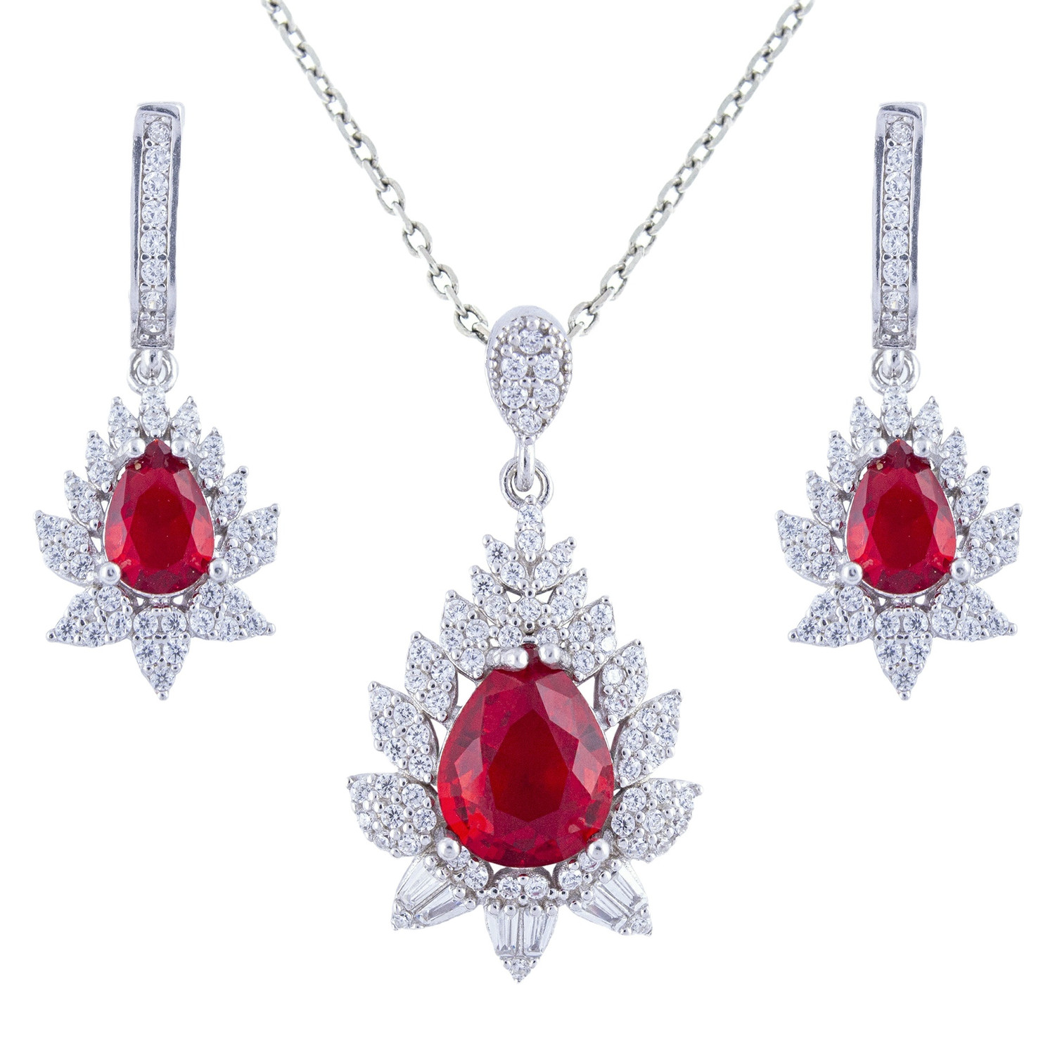 نیم ست نقره زنانه مدل یاقوت AMT-N214