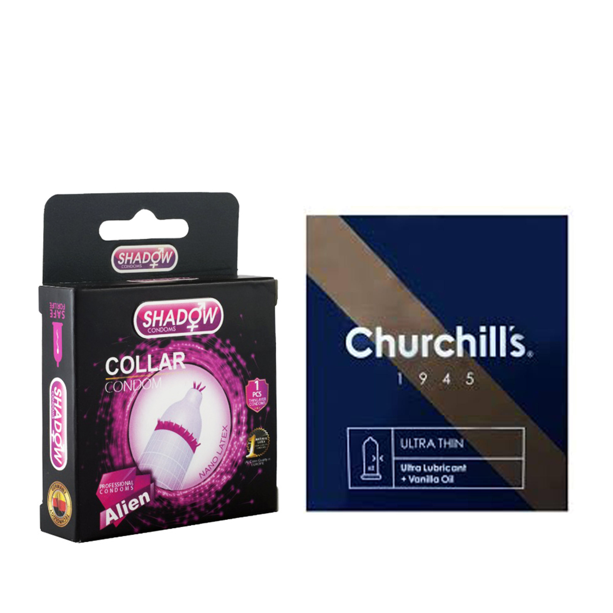 کاندوم چرچیلز مدل Ultra Thin بسته 3 عددی به همراه کاندوم شادو مدل Collar