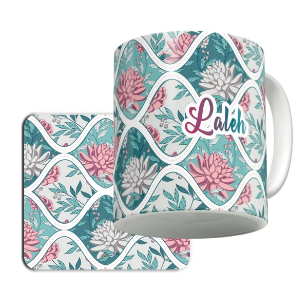 ماگ لاژید مدل اسم لاله به همراه زیر لیوانی