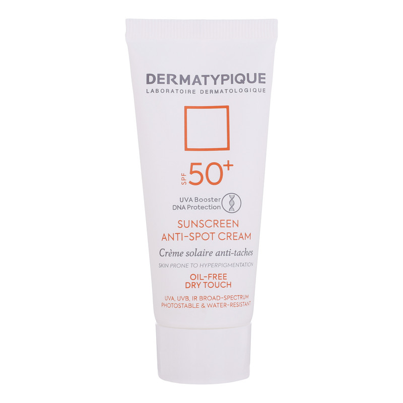 کرم ضدآفتاب بی‌رنگ درماتیپیک SPF50 مدل Anti spot مناسب انواع پوست، حجم 40 میلی‌لیتر
